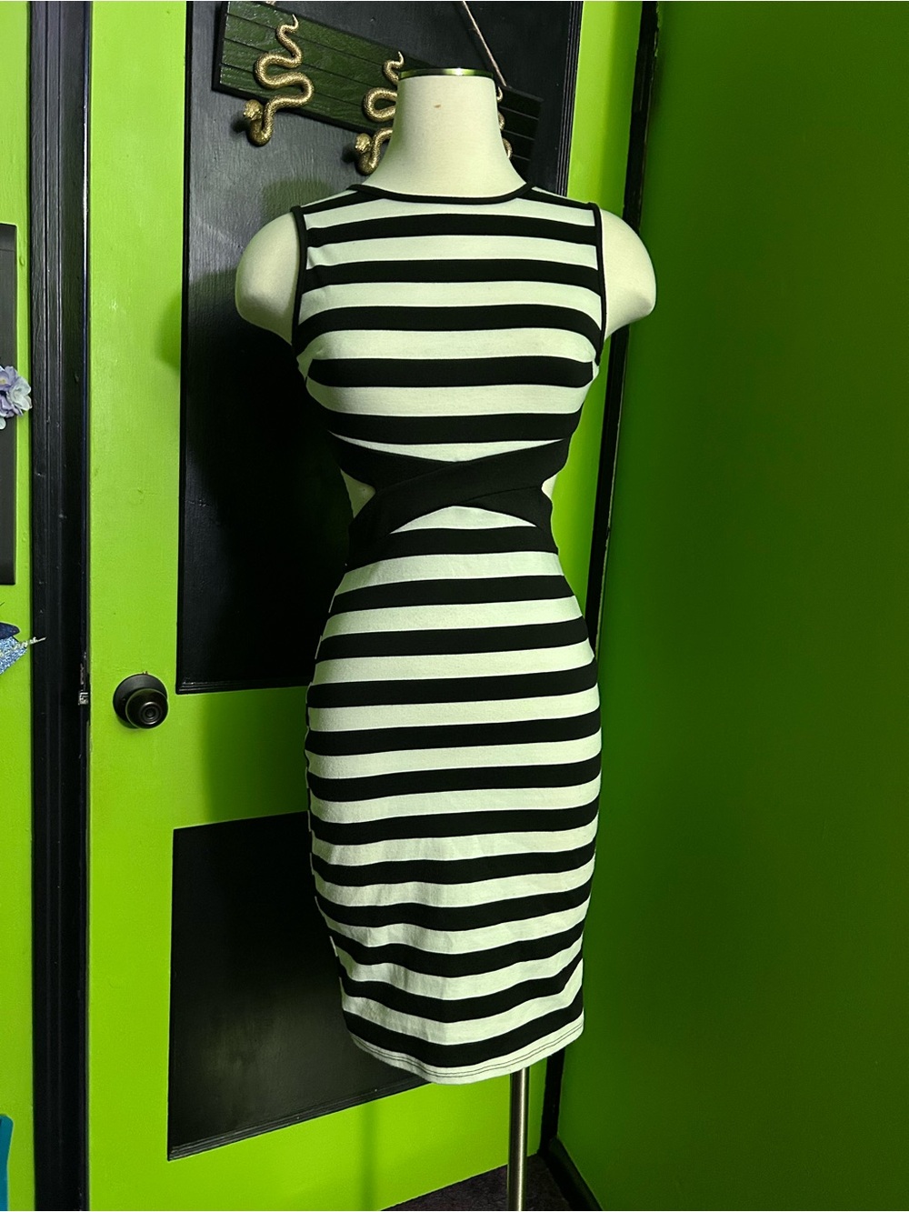 Black and White Stripe Body Con Dress